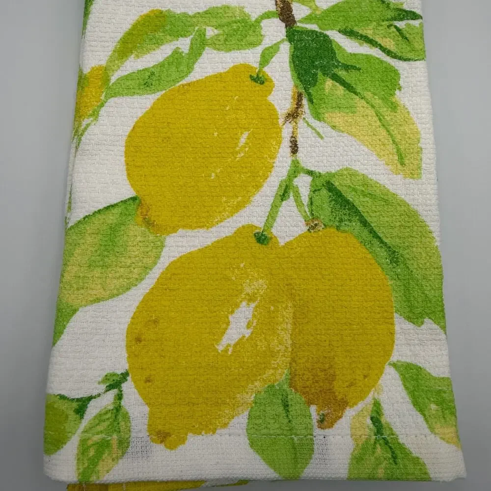 Lauren Ralph Lauren Kitchen Towels White Yellow Lemons Set of 2 Cotton 17x28 NWT